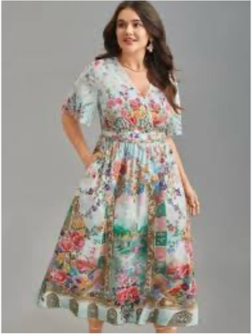 BloomChic Light Blue Floral V-Neck Midi Dress NWT